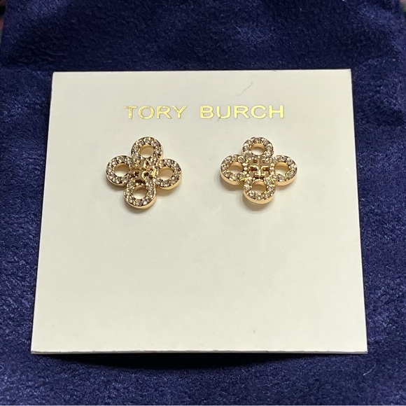 Tory Burch Small Britton Pave Cut Out Stud Earrings - Picture 2 of 6